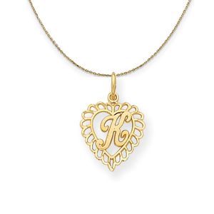 14k Yellow Gold, Grace, Satin Heart Initial K Necklace, 15mm - 16 Inch